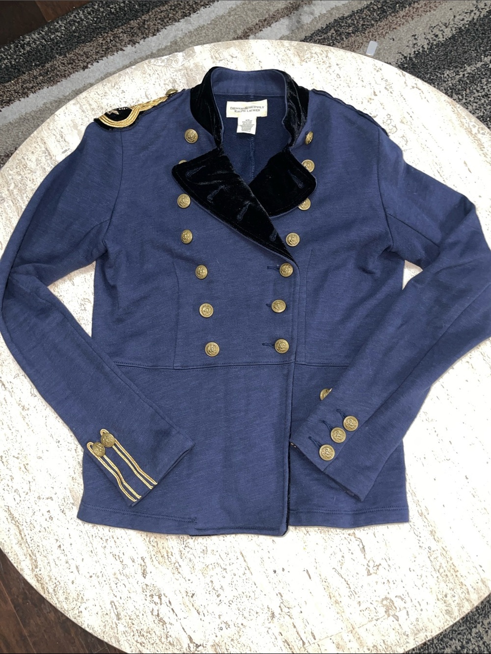 Ralph Lauren Denim & Supply Military Officer Jacket Navy Gold Velvet Lapel Sz M - Picture 4 of 16